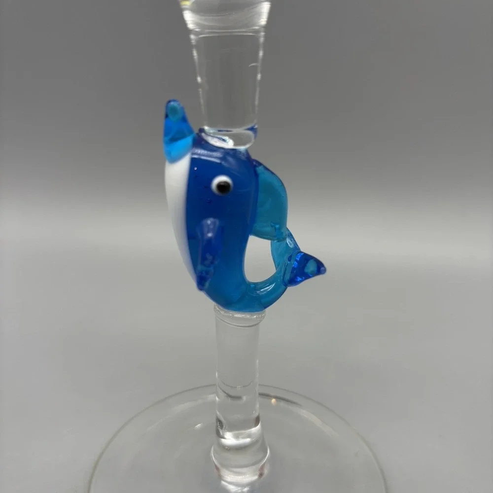 Pier 1 Dolphin Art Glass Stemmed Wine Glass ‎ 9 3/8